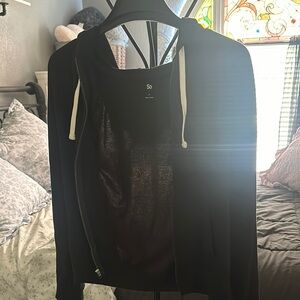 SO Classic Black Hoodie with White Drawstrings.